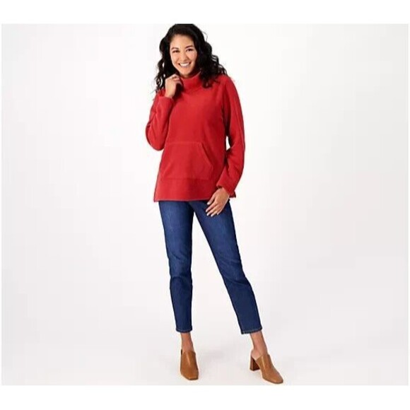 New $54 Womens Natural White Micro Polar Fleece Top XXSP Pocket Denim & Company - Picture 7 of 7